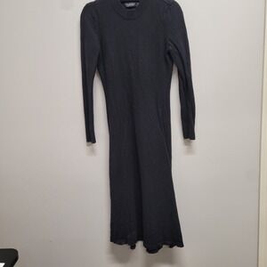 Lauren Ralph Lauren Black Wool Blend Midi Sweater Dress Long Sleeve Crew Neck L